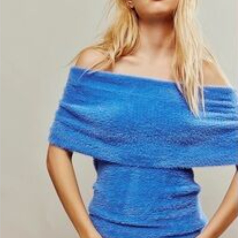 Free People Bright Blue Off-the-Shoulder Knit Sweater
